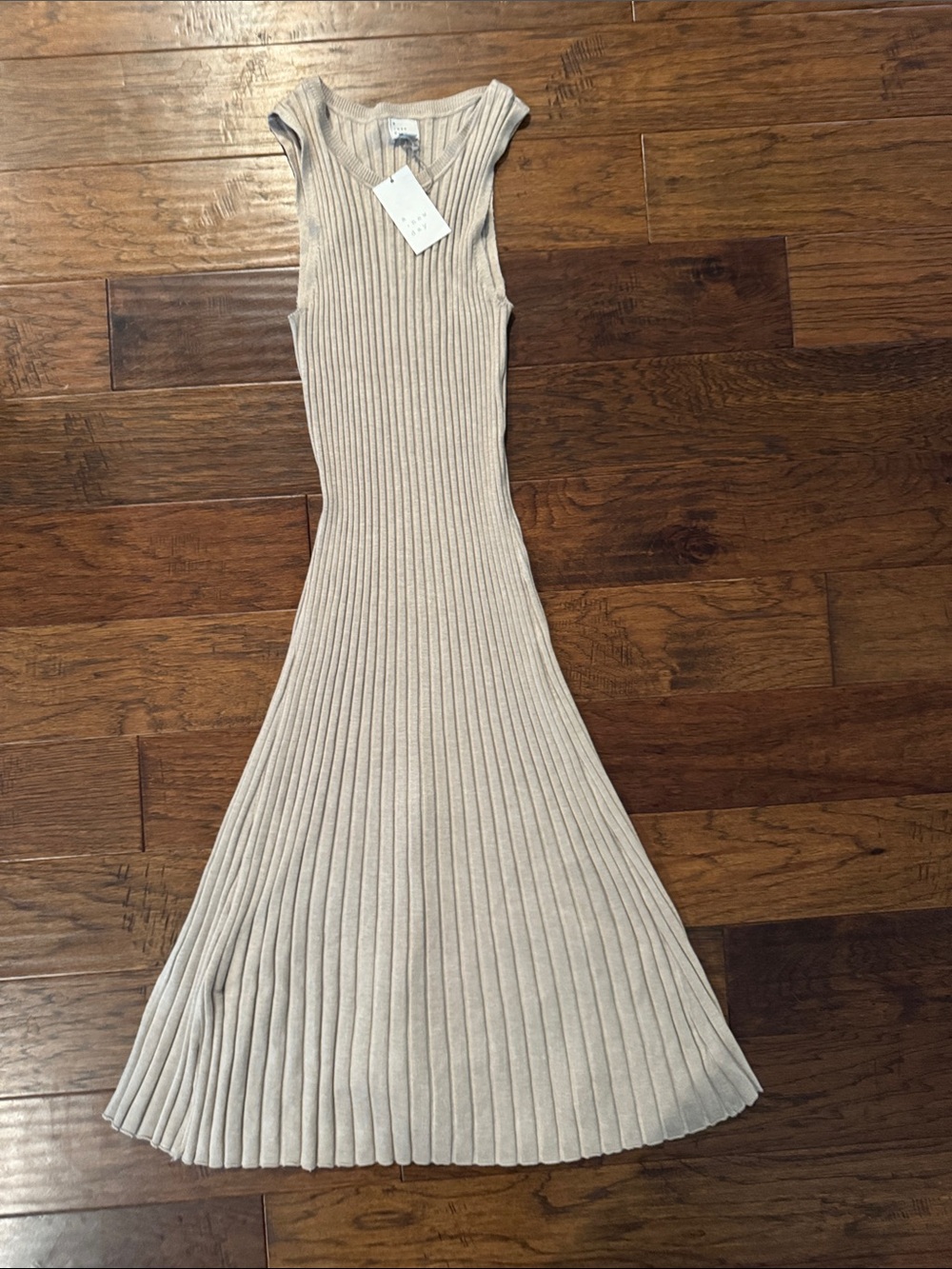 a new day Ribbed Sleeveless Midi Dress in Beige Cream